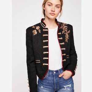 Free People Lauren Military Band Jacket in Black (Size Small)